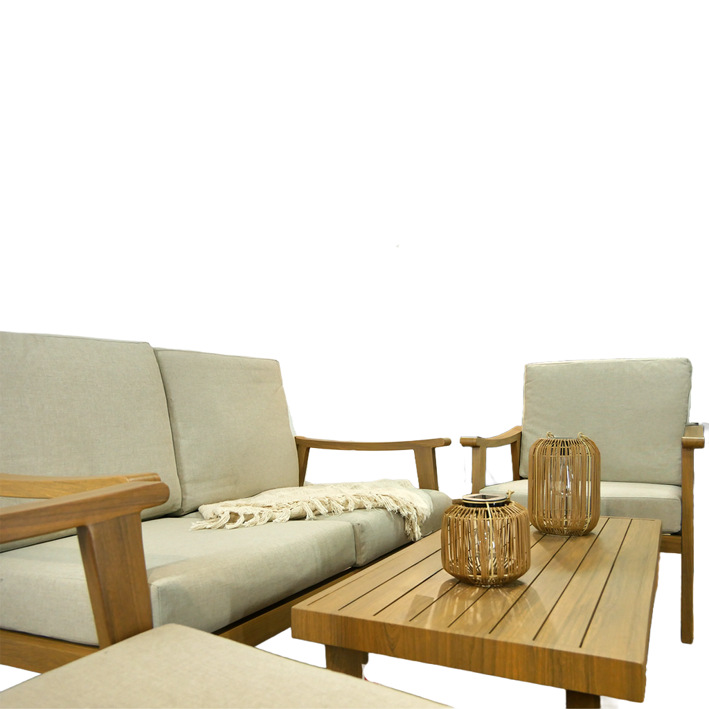 SALON DE JARDIN EN ALUMINIUM « TIRANA » (CANAPÉ + 2 FAUTEUILS + TABLE)