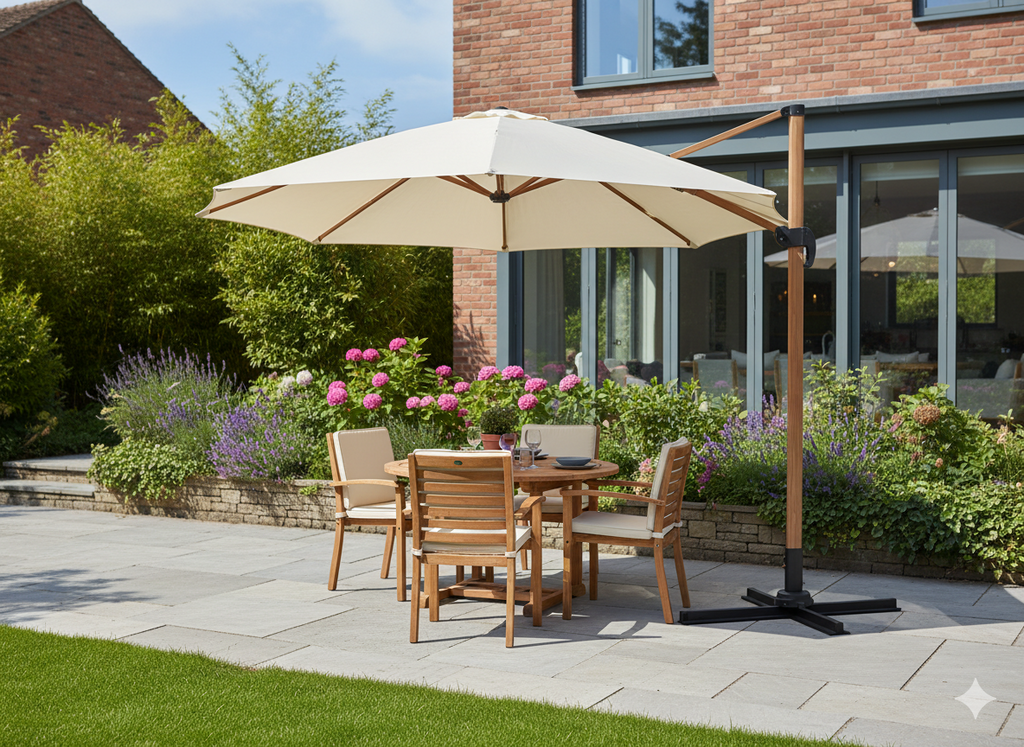 Parasol de jardin 3 x 3 m Roma avec housse – effet bois