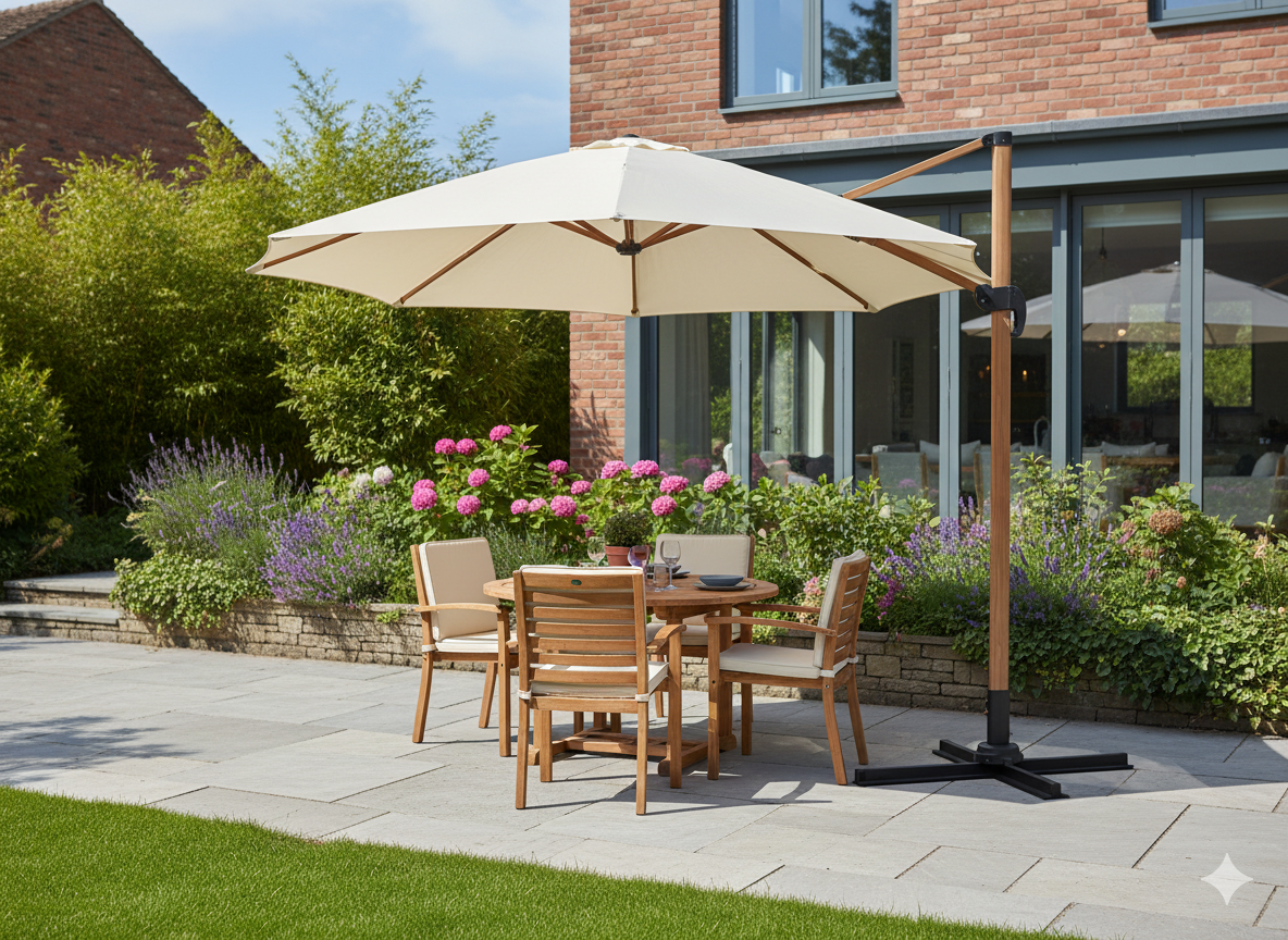 Parasol de jardin 3 x 3 m Roma avec housse – effet bois