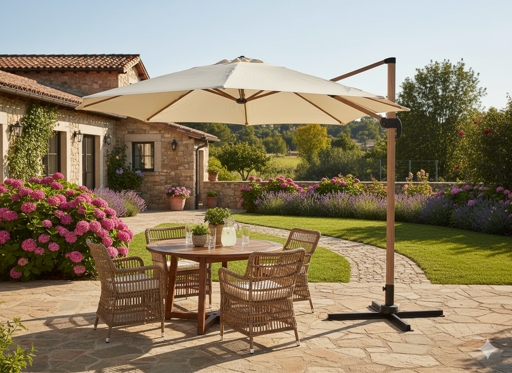 Parasol de jardin 3 x 3 m Roma avec housse – effet bois
