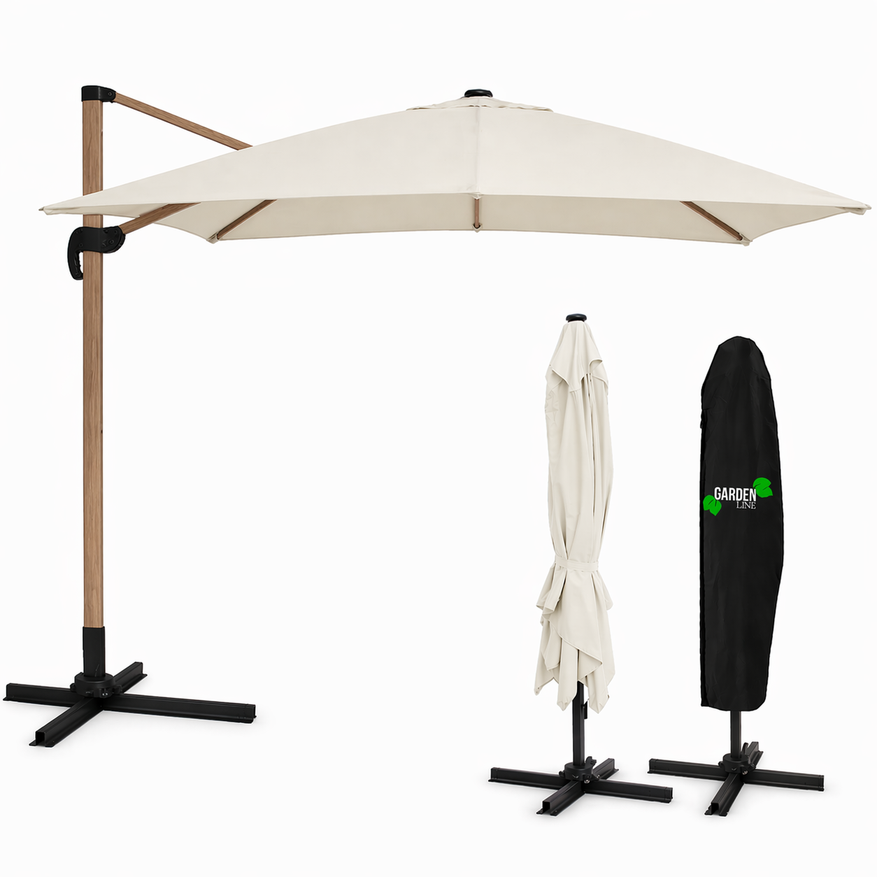 Parasol de jardin 3 x 3 m Roma avec housse – effet bois