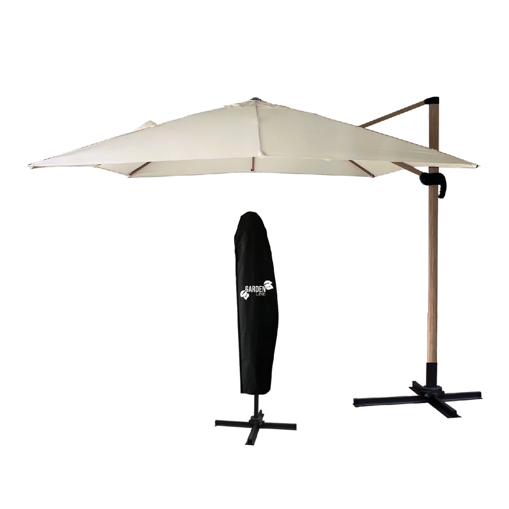 Parasol de jardin 3 x 3 m Roma avec housse – effet bois