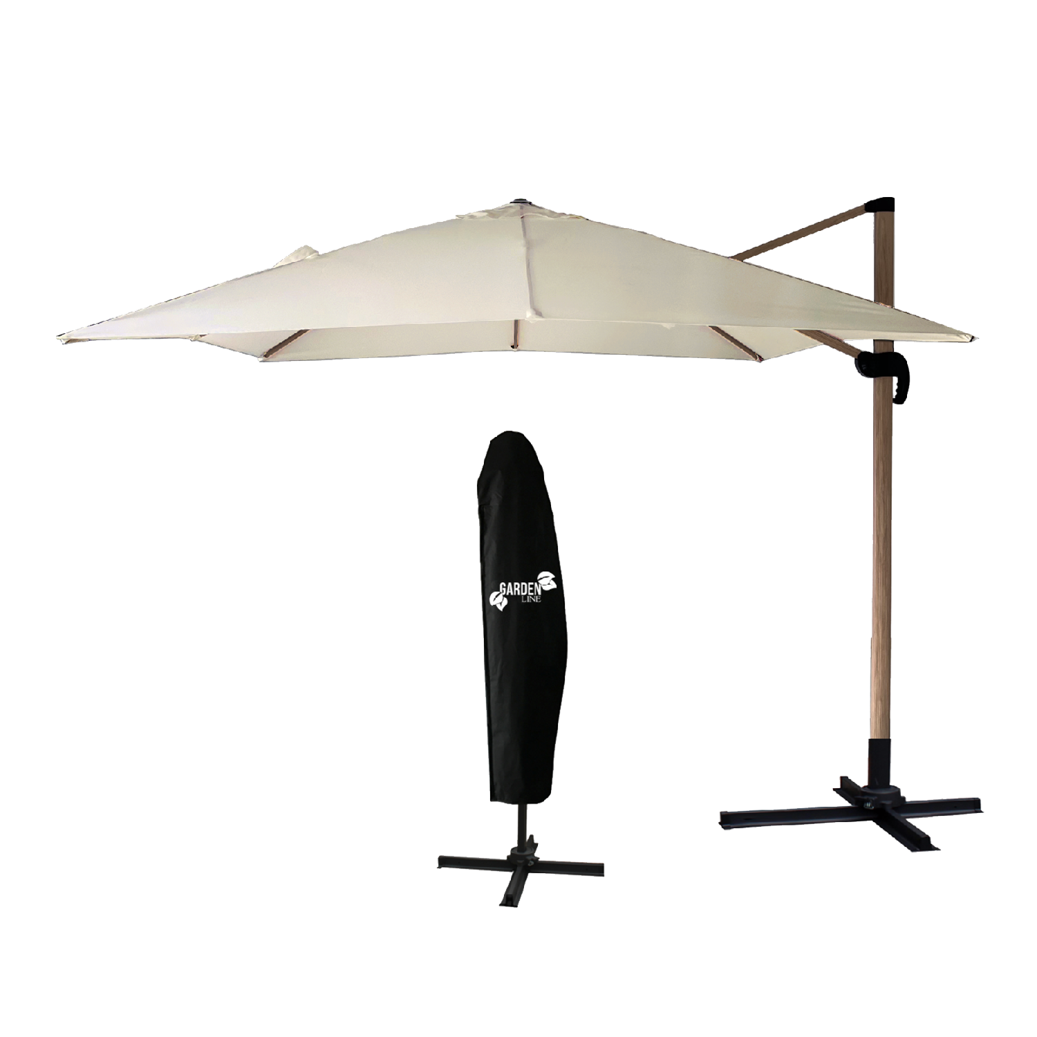 Parasol de jardin 3 x 3 m Roma avec housse – effet bois