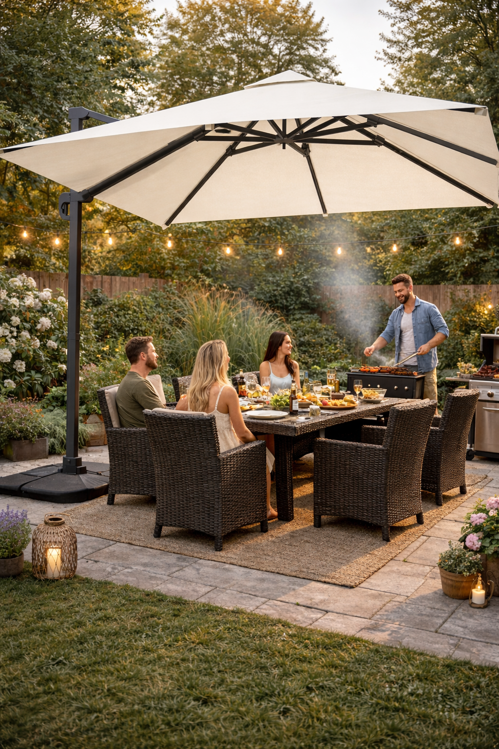 Parasol de jardin « ROMA » 3 x 4 m avec housse