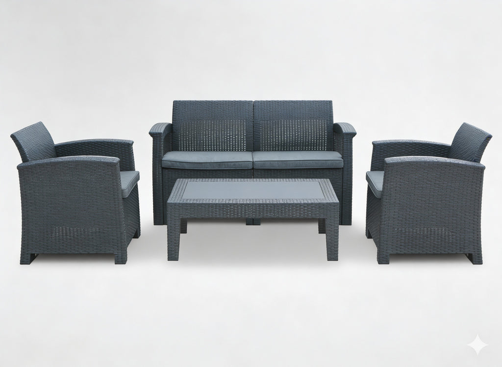 ENSEMBLE DE SALON DE JARDIN (2 FAUTEUILS, TABLE BASSE, CANAPÉ)