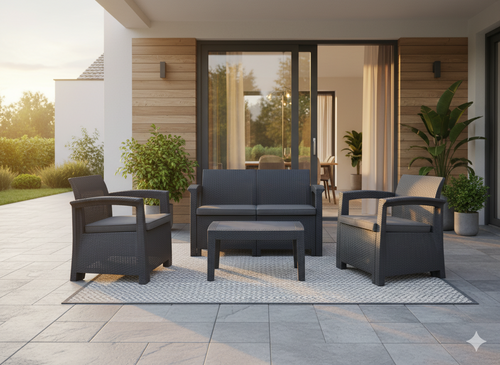 ENSEMBLE DE SALON DE JARDIN (2 FAUTEUILS, TABLE BASSE, CANAPÉ)