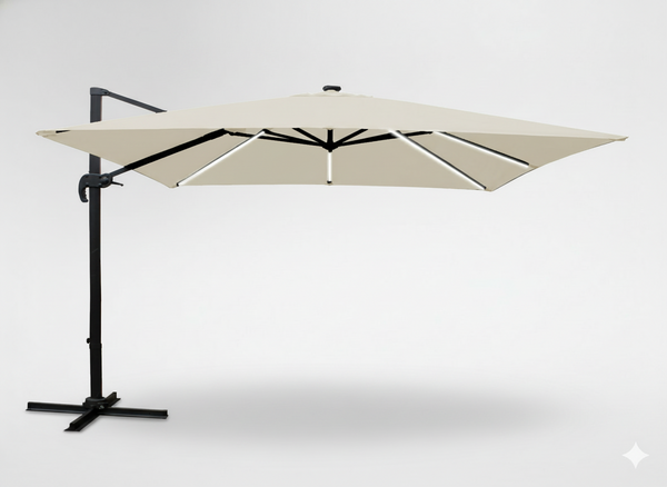 PARASOL DE JARDIN 3 x 3 M GRIS "ROMA" AVEC HOUSSE ET LED