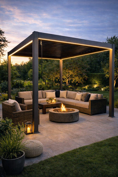 PERGOLA BIOCLIMATIQUE EN ALUMINIUM LED - ASPECT BOIS
