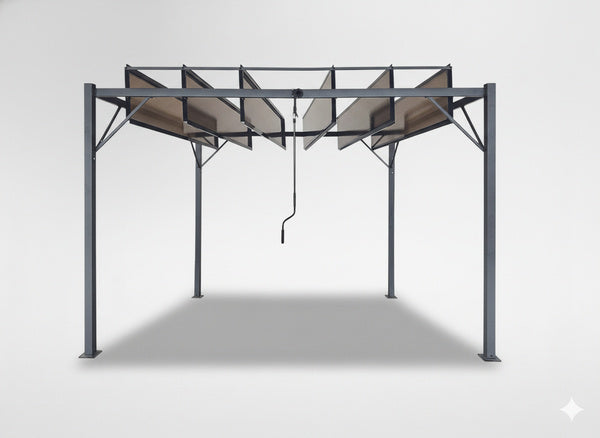 PERGOLA DE JARDIN AVEC LAMES ORIENTABLES EN POLYCARBONATE MARRON